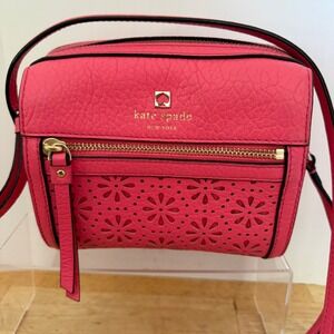 Kate Spade Looloo Perri Lane Crossbody Bag Peony Coral Pink Perforated Leather